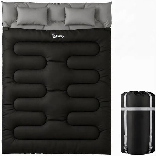 Innovastore Slaapzak - Dubbele slaapzak - Tweepersoons slaapzak - Dekenslaapzak - Inclusief kussen - Waterdicht - Zwart
