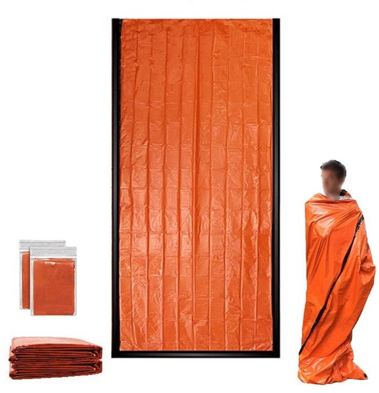 Inovra- Noodslaapzak Herbruikbaar - 2 Stuks - Waterdicht - Lichtgewicht - Opvouwbaar - PE Materiaal/Aluminiumfilm - Overlevingsdeken
