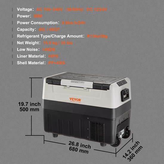 Instinct® 45L Auto Koelkast en Vriezer - Draagbare Compressor Koelbox voor Camping - Reizen en Outdoor Avonturen - zwart/grijs van Instinct