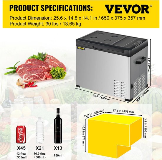 Instinct® Koelbox elektrisch: Draagbare Vriezer 30L met 12V/24V DC en 110-240V AC - Ideaal voor Buiten, Caravan en Kamperen