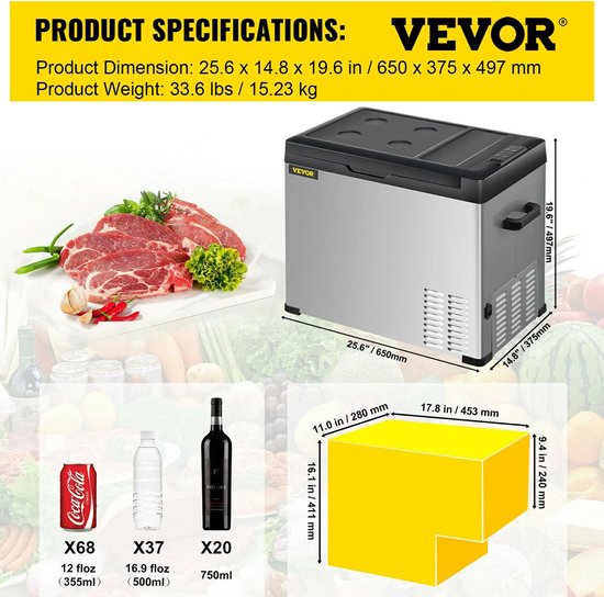 Instinct® Koelbox elektrisch: Draagbare Vriezer 50L met 12V/24V DC en 110-240V AC - Ideaal voor Buiten, Caravan en Kamperen