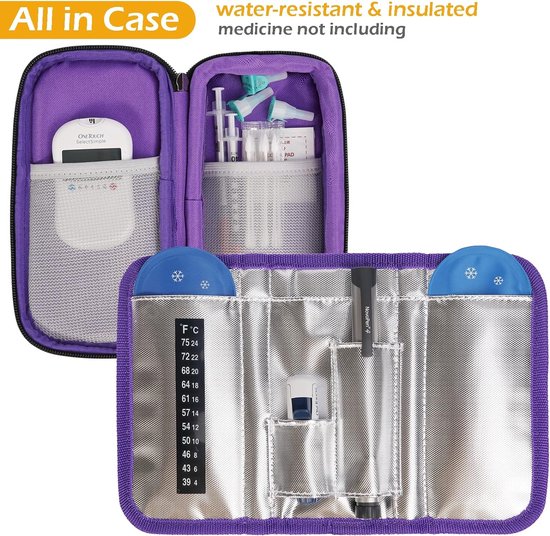 Insuline Cooler Travel Case Draagbare Diabetische Medicatie Insuline Pen Houder Organizer Tas Medicijn Koeltas met 2 Ice Pack Gel (Paars) van YOUSHARES