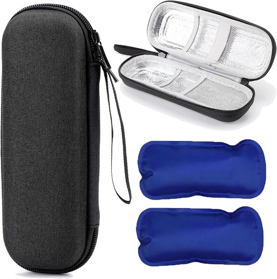 Insuline Cooler Travel Case - Insuline Pen Case met 2 Nylon Ice Packs - Kleine Diabetische Travel Case Medicine Cooler - 20 * 7 * 5 cm - Zwart van Merkloos