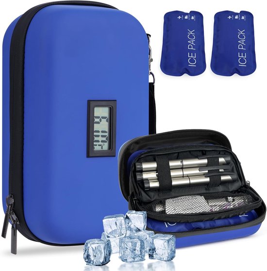 Insuline Gekoelde Reisdoos - 1Stuks - Koelbox - IJspak - Diabetes Tas - Insuline Gekoelde Harde Koffer - met Thermometer en Temperatuurweergave - Insulinepen Etui - Geschikt VoorInsulinepennen - Geschikt VoorDagelijks Gebruik en Reizen - Blauw van Merkloos