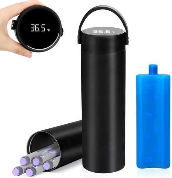 Insuline Koeltas - Diabetes Koeltas 3-5 Pennen 24 uur - Om Medicijnen Koud Te Houden - met Temperatuur °C/°F Display - Draagbare Diabetische Pen Koeler Reiskoffer met Ijspak - voor Dagelijks Gebruik en Reizen - Zwart
