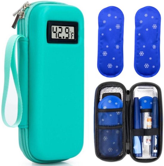 Insuline Koeltas - Diabetes Koeltas met 2 Ijspacks - Om Medicijnen Koud Te Houden - met Thermometer en Temperatuurweergave - Draagbare Koeltas - voor Dagelijks Gebruik en Reizen - Isolerende Insuline Etui voor op Reis - Groen van Merkloos