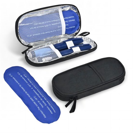 Insuline koeltas - Diabetes tas medische etui - met 2 Ice Packs - 19.5x8.5x3cm - Koeltasje voor op reis - Insulinepennen koeltas - insulinepennen - insuline koeltas – Zwart - LOUZIR