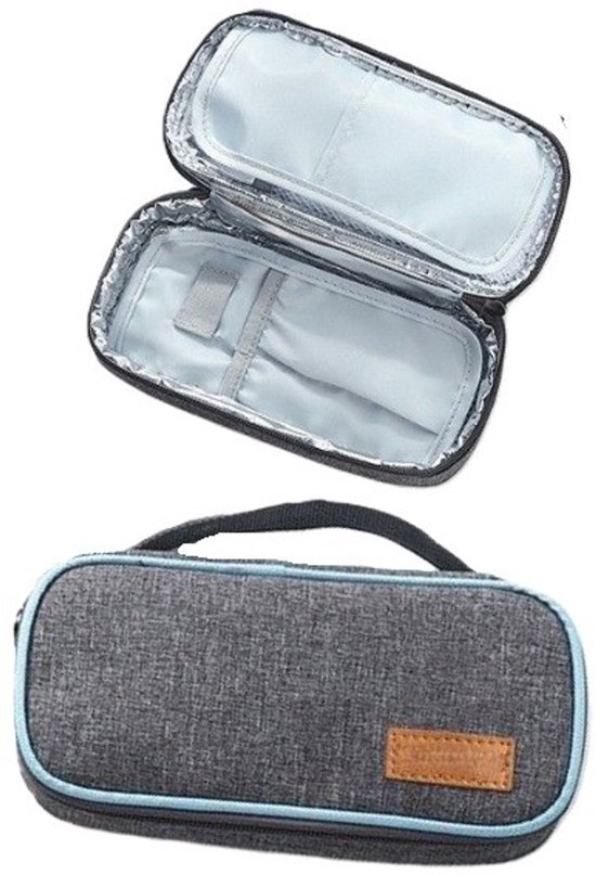 Insuline koeltas - Diabetes tas medische etui - met 2 Ice Packs - 21x10x4.5cm - Koeltasje voor op reis - Insulinepennen koeltas - insulinepennen - insuline koeltas - Grijs - LOUZIR