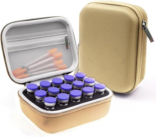 Insuline koeltas - Koelbox - Hardcase Reisetui voor 15 Flacons - Koeltasje - Koeltas - Insuline gekoelde harde koffer - Koeltas voor medicijnen - Opbergkoffer voor Koelkast Reizen voor 10 ml Flesjes - Voor dagelijks gebruik en reizen - Goud