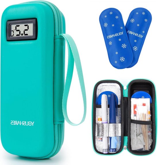 Insuline koeltas met 2 gekoelde batterijen, mini medicijn koeler voor reizen, geïsoleerde tas voor insuline, epipennen en andere medicatie accessoires, diabetes tas (groen)