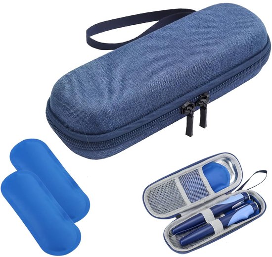 Insuline koeltas - Met 2 koelelementen - Insulinepennen koeltas - Diabetes tas medische etui - Koelbox - Koeltasje voor op reis - Isolerende Insuline Etui voor op Reis - Koeltas voor medicijnen - Waterdicht en temperatuurisolerend - Blauw van Merkloos