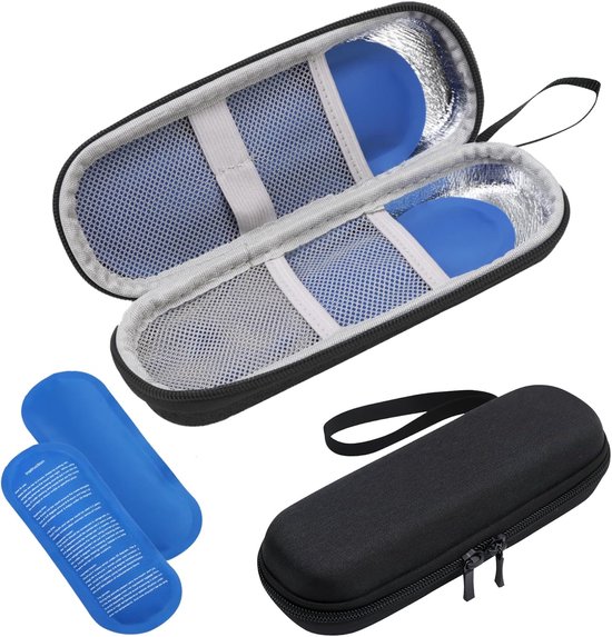 Insuline koeltas - Met 2 koelelementen - Insulinepennen koeltas - Diabetes tas medische etui - Koelbox - Koeltasje voor op reis - Isolerende Insuline Etui voor op Reis - Koeltas voor medicijnen - Waterdicht en temperatuurisolerend - Zwart