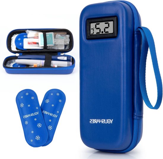 Insuline Koeltas met 2 TSA Koelpacks, Mini Medicijnopslag voor Reizen, Isolatiezak voor Diabetes Benodigdheden en Medicijnen (Blauw) van Merkloos