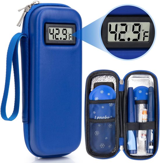 Insuline koeltas - Met temperatuurweergave - Diabetes tas medische etui - Koelbox - Insuline gekoelde harde koffer - insuline gekoelde reisdoos - Insulinepennen koeltas - Koeltas voor medicijnen - Voor dagelijks gebruik en reizen - Blauw