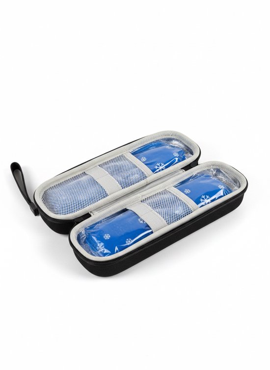 Insuline Koeltas Zwart – Waterdicht & Draagbaar – Met 2 Ice Packs – Medische Reistas voor Insulinepennen (20x7x5 cm) van Merkloos