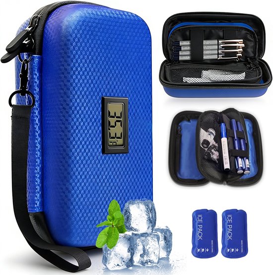 Insulinekoelbox - Insuline Koeltas met 2 Ice Packs - Draagbaar Insuline Etui - Digitale Temperatuur - 2-8°C - Medicijnopberger - Voor Diabetes - Voor Medicijnen en Cosmetica - Reizen