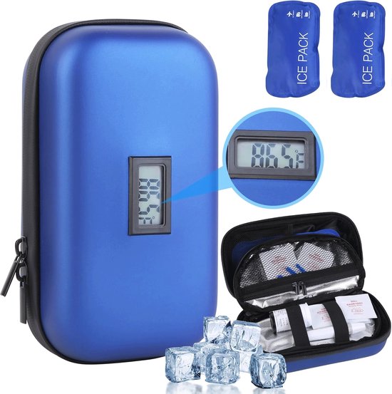Insulinekoeltas - 2 koelelementen - Insulinepenhoes - EVA-materiaal - Geïsoleerd - Koeltas voor pennen - Kleine diabetische tas - Voor dagelijks reizen - Blauw van Merkloos