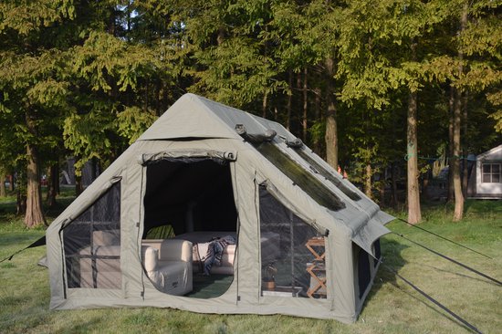 Intebiki Opblaasbare Tent - Geschikt voor 7-8 personen - 400*300*200 cm - Luchtmatras Tent - Luxe Campingtent - PU 3000mm Waterdicht - UPF50+ UV-bestendig - Legergroen