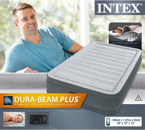 Intex 67766 DuraBeam Midrise Twin 1-Persoons Luchtbed + Pomp 99x191x33cm van Intex