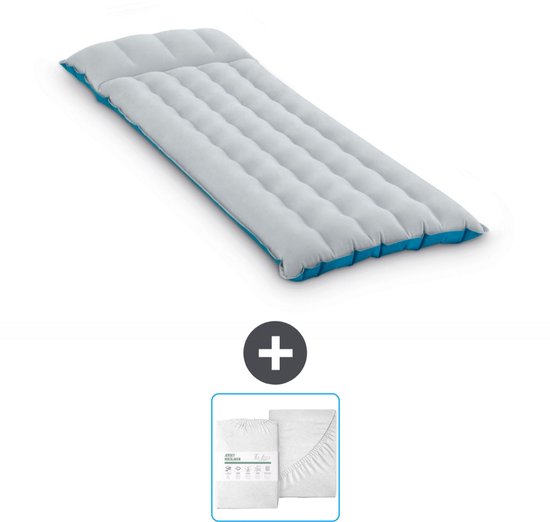 Intex Campingmat - 1-Persoons - 67 x 184 x 17 cm - Blauw - Inclusief en Hoeslaken van Intex