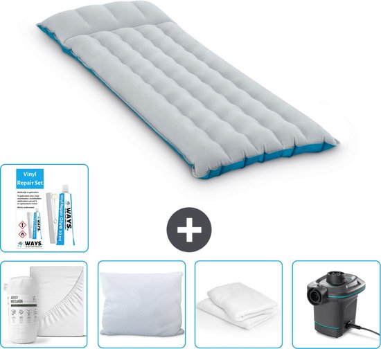 Intex Campingmat - 1-Persoons - 67 x 184 x 17 cm - Blauw - Inclusief Hoeslaken - Kussen - Pomp - Reparatieset en Kussenbeschermer van Intex