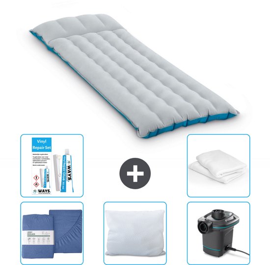 Intex Campingmat - 1-Persoons - 67 x 184 x 17 cm - Blauw - Inclusief Hoeslaken - Kussen - Pomp - Reparatieset en Kussenbeschermer van Merkloos