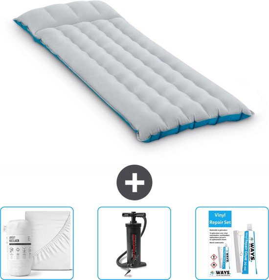 Intex Campingmat - 1-Persoons - 67 x 184 x 17 cm - Blauw - Inclusief Hoeslaken - Pomp en Reparatieset van Intex