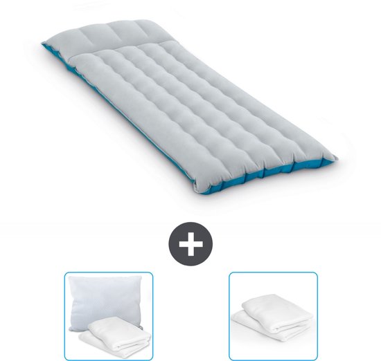 Intex Campingmat - 1-Persoons - 67 x 184 x 17 cm - Blauw - Inclusief Kussen en Kussenbeschermer van Intex