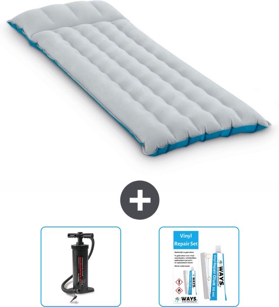 Intex Campingmat - 1-Persoons - 67 x 184 x 17 cm - Blauw - Inclusief Pomp en Reparatieset van Intex