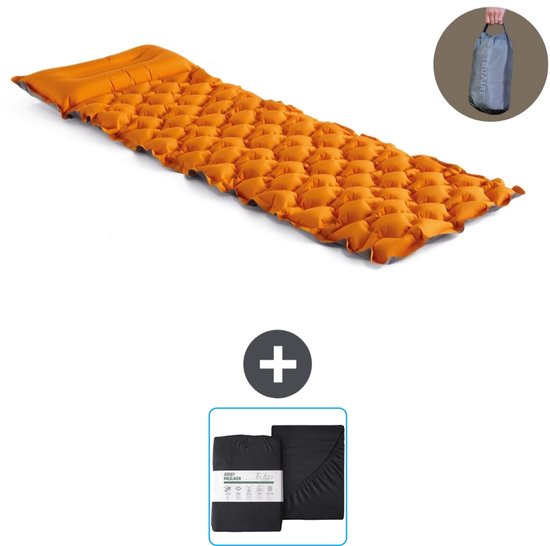 Intex Campingmat - 1-Persoons - 71 x 191 x 11 cm - Oranje - Inclusief en Hoeslaken van Merkloos