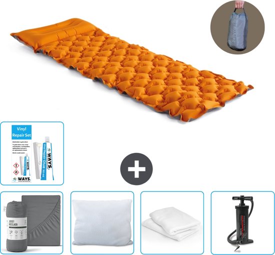 Intex Campingmat - 1-Persoons - 71 x 191 x 11 cm - Oranje - Inclusief Hoeslaken - Kussen - Pomp - Reparatieset en Kussenbeschermer van Intex