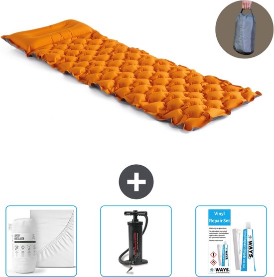 Intex Campingmat - 1-Persoons - 71 x 191 x 11 cm - Oranje - Inclusief Hoeslaken - Pomp en Reparatieset van Intex