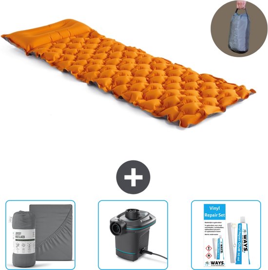 Intex Campingmat - 1-Persoons - 71 x 191 x 11 cm - Oranje - Inclusief Hoeslaken - Pomp en Reparatieset van Intex