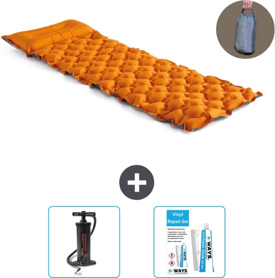 Intex Campingmat - 1-Persoons - 71 x 191 x 11 cm - Oranje - Inclusief Pomp en Reparatieset van Intex