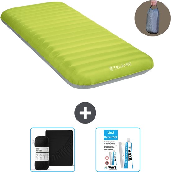 Intex Campingmat - 1-Persoons - 76 x 191 x 17 cm - Groen - Inclusief pomp - Hoeslaken en Reparatieset van Merkloos