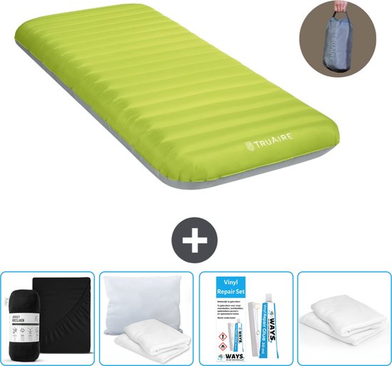 Intex Campingmat - 1-Persoons - 76 x 191 x 17 cm - Groen - Inclusief pomp - Hoeslaken - Kussen - Reparatieset en Kussenbeschermer van Merkloos