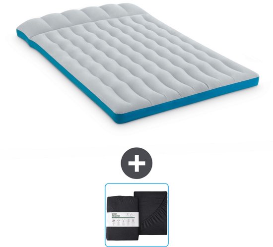 Intex Campingmat - 2-Persoons - 127 x 193 x 24 cm - Blauw - Inclusief en Hoeslaken van Intex