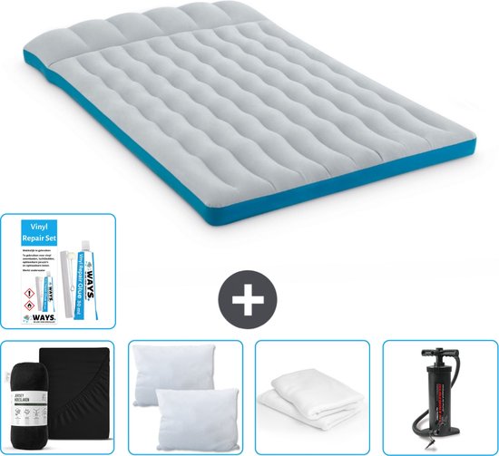Intex Campingmat - 2-Persoons - 127 x 193 x 24 cm - Blauw - Inclusief Hoeslaken - Kussen - Pomp - Reparatieset en Kussenbeschermer van Intex