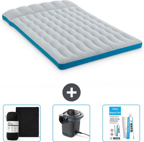 Intex Campingmat - 2-Persoons - 127 x 193 x 24 cm - Blauw - Inclusief Hoeslaken - Pomp en Reparatieset van Intex