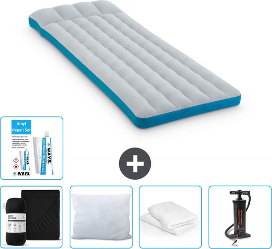 Intex Campingmat - Twijfelaar - 72 x 189 x 20 cm - Blauw - Inclusief Hoeslaken - Kussen - Pomp - Reparatieset en Kussenbeschermer van Intex