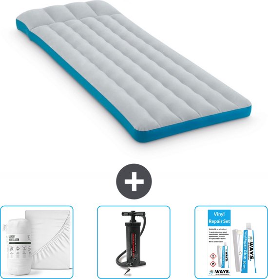 Intex Campingmat - Twijfelaar - 72 x 189 x 20 cm - Blauw - Inclusief Hoeslaken - Pomp en Reparatieset van Intex