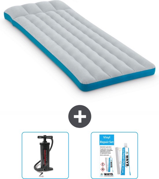Intex Campingmat - Twijfelaar - 72 x 189 x 20 cm - Blauw - Inclusief Pomp en Reparatieset van Intex