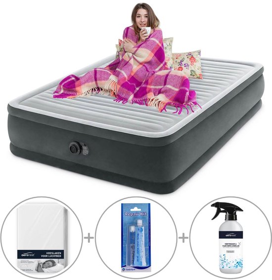 Intex Comfort Plush Elevated luchtbed met ingebouwde pomp | Tweepersoons | 203 x 152 x 46 cm | Inclusief bijpassend hoeslaken + reparatiekit + luchtbedverfrisser van Intex