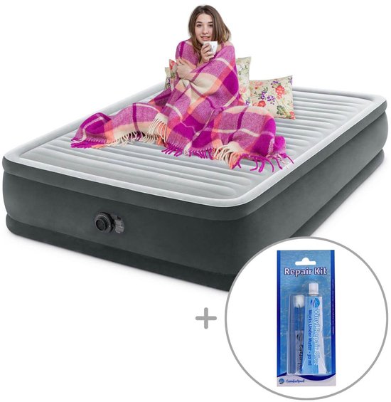 Intex Comfort Plush Elevated luchtbed met ingebouwde pomp | Tweepersoons | 203 x 152 x 46 cm | Inclusief reparatiekit van Intex