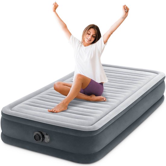 Intex Comfort Plush luchtbed met ingebouwde pomp | Eenpersoons | 191 x 99 x 33 cm | Inclusief bijpassend hoeslaken + reparatiekit + hoofdkussen van Intex