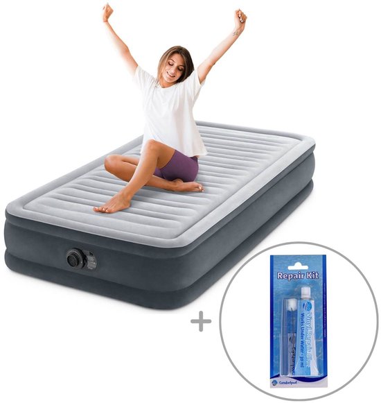 Intex Comfort Plush luchtbed met ingebouwde pomp | Eenpersoons | 191 x 99 x 33 cm | Inclusief reparatiekit van Intex