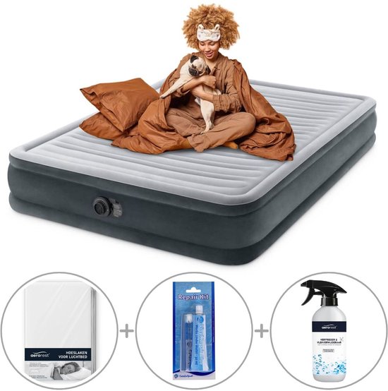 Intex Comfort Plush luchtbed met ingebouwde pomp | Tweepersoons | 203 x 152 x 33 cm | Inclusief bijpassend hoeslaken + reparatiekit + luchtverfrisser van Intex