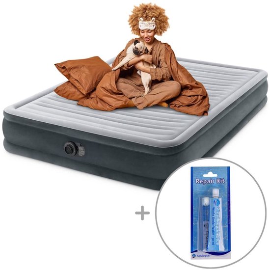 Intex Comfort Plush luchtbed met ingebouwde pomp | Tweepersoons | 203 x 152 x 33 cm | Inclusief reparatiekit van Intex