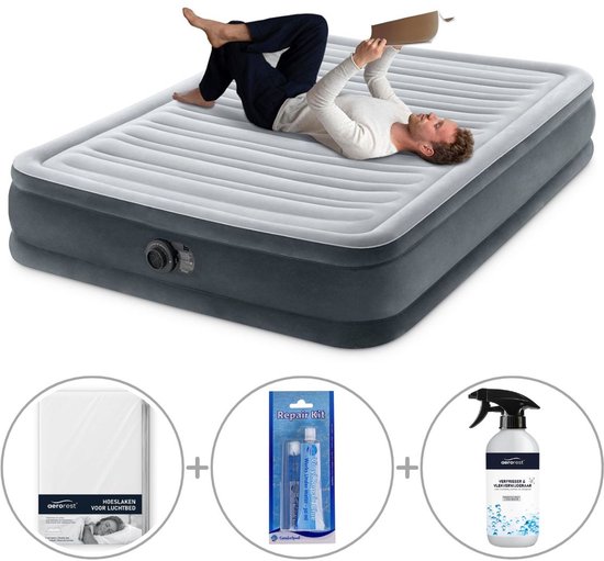 Intex Comfort Plush luchtbed | Twijfelaar | 191 x 137 x 33 cm | Inclusief bijpassend hoeslaken + reparatiekit + luchtbedverfrisser van Intex
