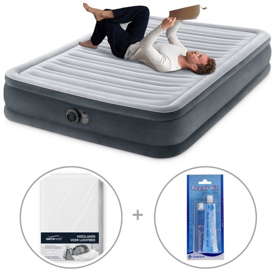 Intex Comfort Plush luchtbed | Twijfelaar | 191 x 137 x 33 cm | Inclusief bijpassend hoeslaken + reparatiekit van Intex